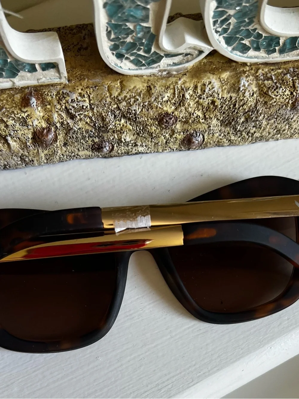 Tortoise Shell Square Cat Eye Sunglasses with Gold Metal Temples